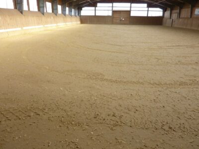 Indoor riding arena with paddock grids and riding sands