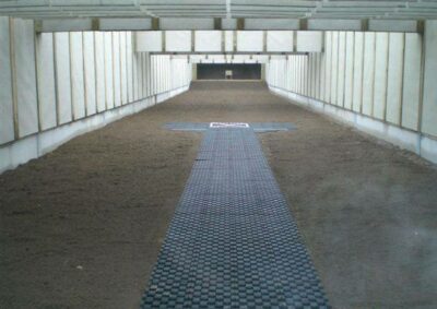 Safe shooting range with ground reinforcement by TERRA-GRID E 35