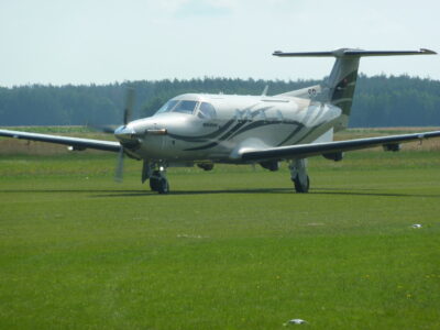 Landing on reinforced grass runway with ground grids TERRA-GRID E 35